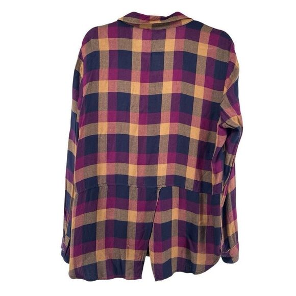 BeachLunchLounge Women’s Jewel Tone Purple Plaid Button Front Top Large - Picture 9 of 14